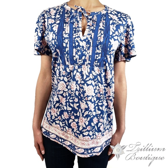 LUCKY BRAND Women's Printed Tie Front Blouse NWT - Picture 2 of 9